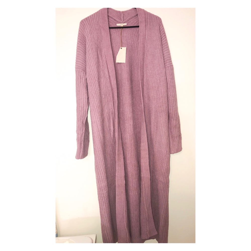 Dusty Lilac Open Front Maxi Cardigan - Picture 2 of 3